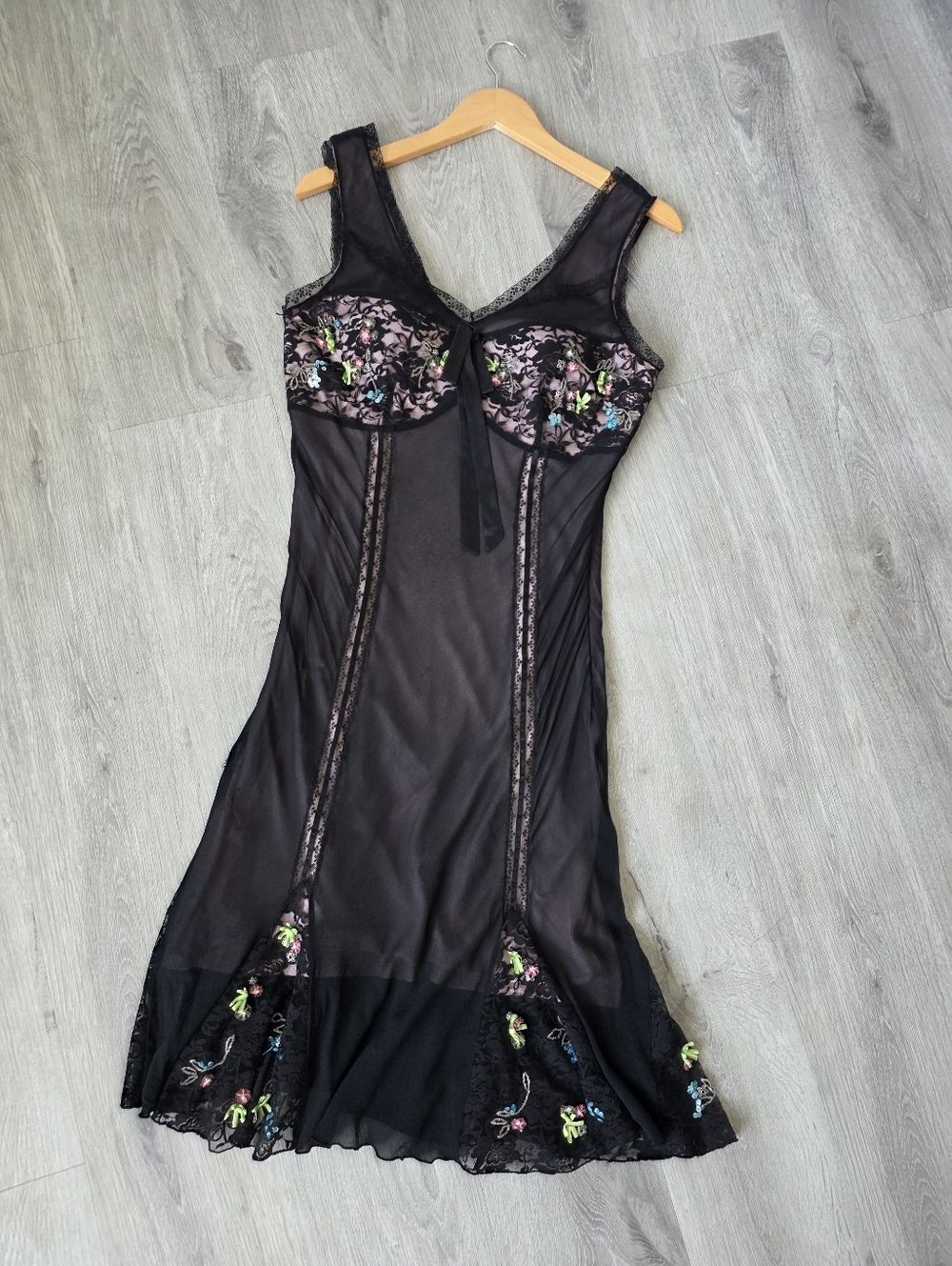 Sue Wong Vintage Black Multi-Color Floral Midi Dress Size 12